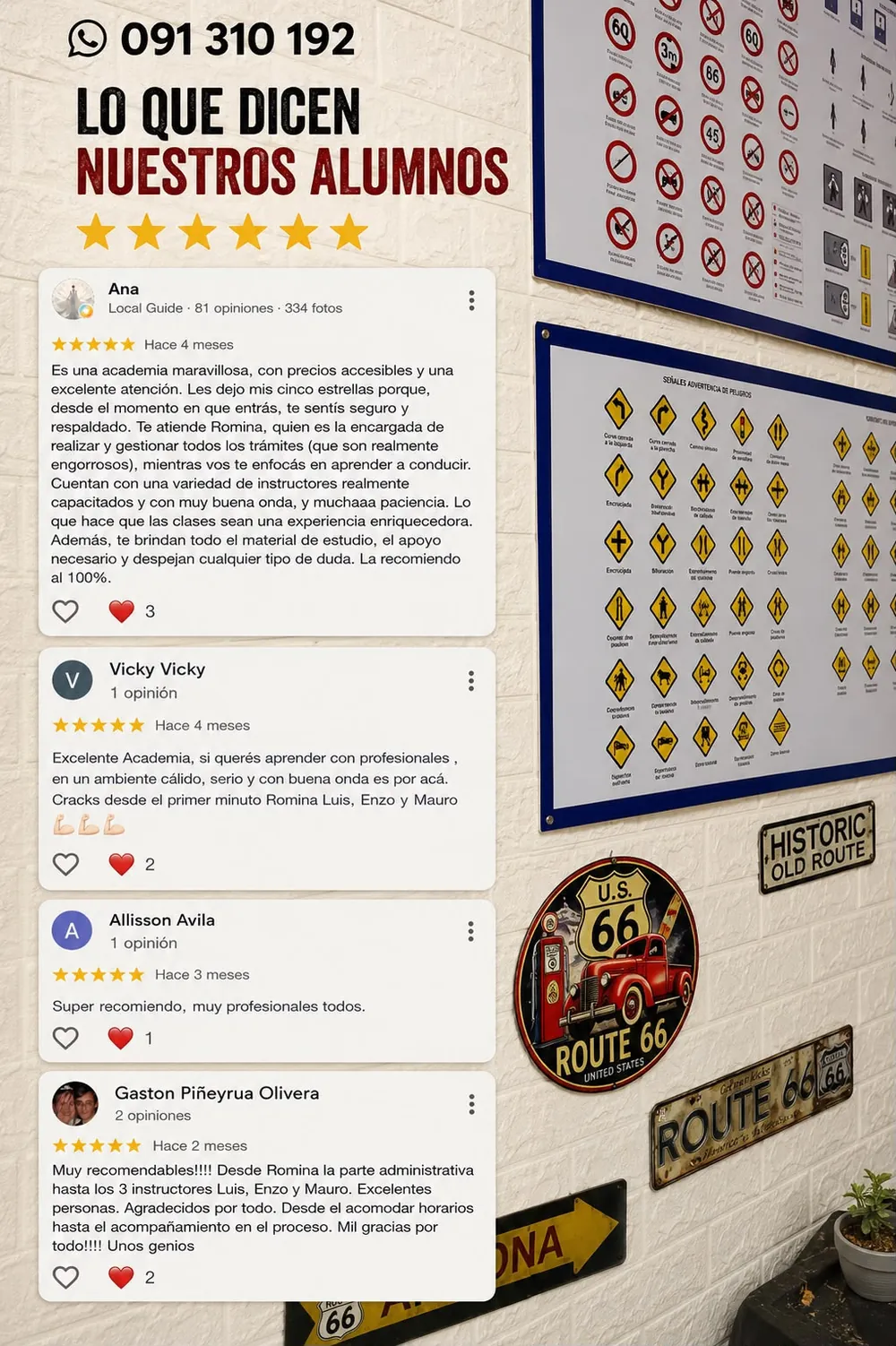 Captura de reseñas reales de alumnos de Academia de Choferes Las Piedras
